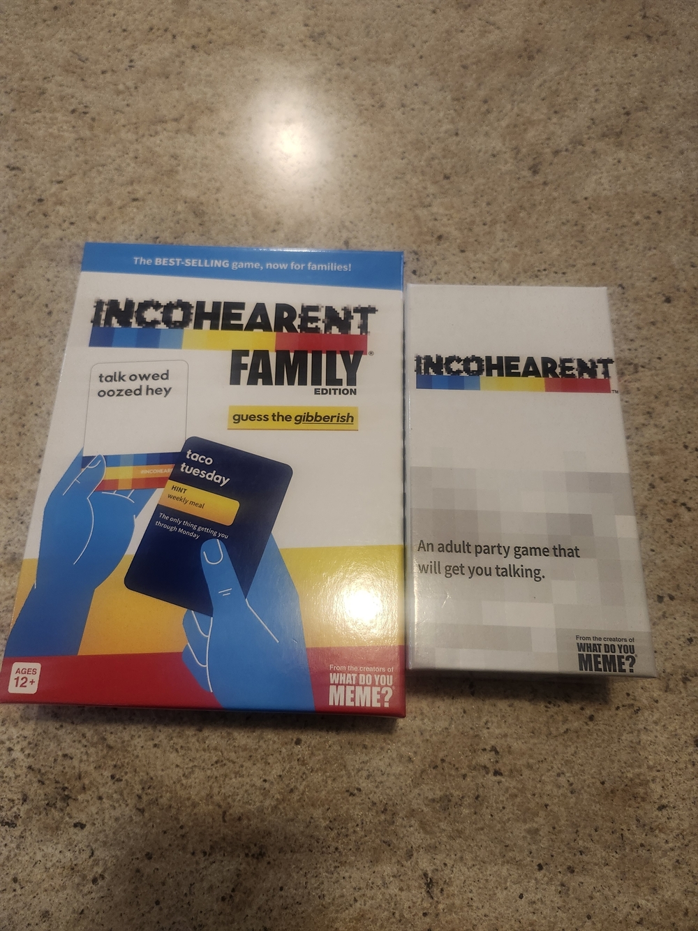 Mattel Incohearent Family & Adult Game Card Party Game - Blue Yellow Red